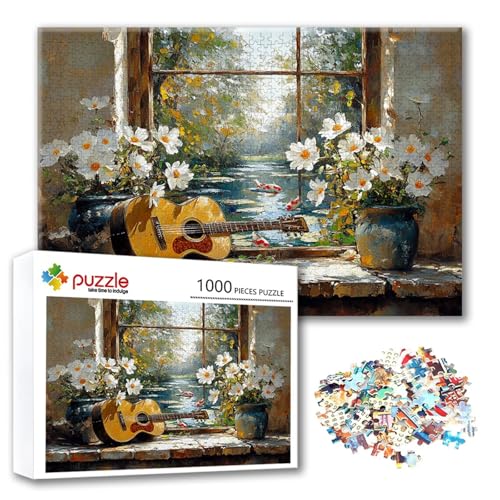 Puzzle Blume Puzzle 3000 Teile Gitarre, Herausforderung Impossible Jigsaw, Erwachsene Wooden Jigsaw Spielzeug, Puzzlespiele für Die Ganze Familie Stressabbau, Geschenk für Frauen 122 x 80 cm Q-3 von FeiPride