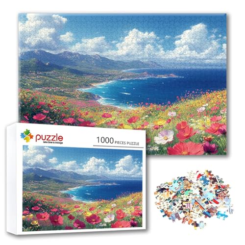 Puzzle Blume Puzzle 3000 Teile Meer, Herausforderung Impossible Jigsaw, Erwachsene Wooden Jigsaw Spielzeug, Puzzlespiele für Die Ganze Familie Stressabbau, Geschenk für Frauen Männer 122 x 80 cm O-6 von FeiPride