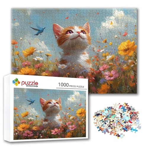 Puzzle Blume Puzzle 4000 Teile Katze, Herausforderung Impossible Jigsaw, Erwachsene Wooden Jigsaw Spielzeug, Puzzlespiele für Die Ganze Familie Stressabbau, Geschenk für Frauen Männer 140 x 87 cm X-4 von FeiPride