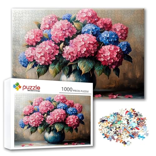Puzzle Blume Puzzle 500 Teile Hortensie, Herausforderung Impossible Jigsaw, Erwachsene Wooden Jigsaw Spielzeug, Puzzlespiele für Die Ganze Familie Stressabbau, Geschenk für Frauen 52 x 38 cm T-0 von FeiPride