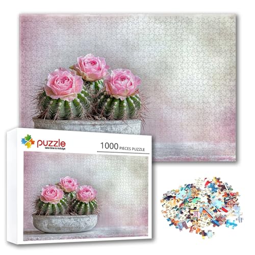 Puzzle Blume Puzzle 500 Teile Kaktus, Herausforderung Impossible Jigsaw, Erwachsene Wooden Jigsaw Spielzeug, Puzzlespiele für Die Ganze Familie Stressabbau, Geschenk für Frauen Männer 52 x 38 cm J-1 von FeiPride