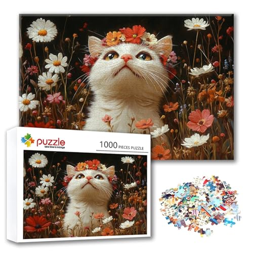 Puzzle Blume Puzzle 500 Teile Katze, Herausforderung Impossible Jigsaw, Erwachsene Wooden Jigsaw Spielzeug, Puzzlespiele für Die Ganze Familie Stressabbau, Geschenk für Frauen Männer 52 x 38 cm C-7 von FeiPride