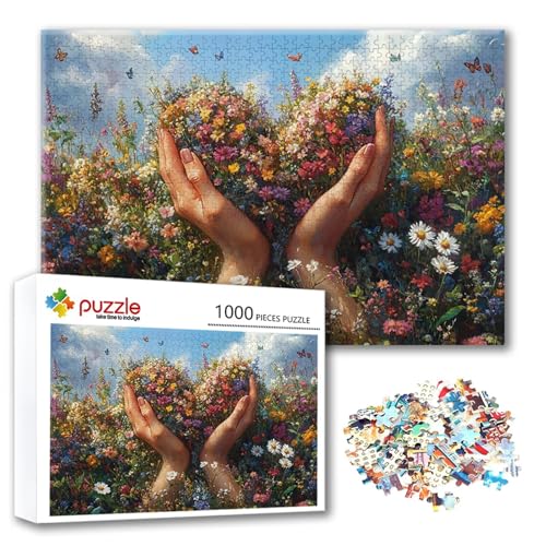 Puzzle Blume Puzzle 500 Teile Landschaft, Herausforderung Impossible Jigsaw, Erwachsene Wooden Jigsaw Spielzeug, Puzzlespiele für Die Ganze Familie Stressabbau, Geschenk für Frauen 52 x 38 cm T-3 von FeiPride