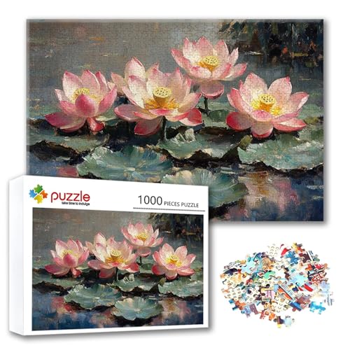 Puzzle Blume Puzzle 500 Teile Lotus, Herausforderung Impossible Jigsaw, Erwachsene Wooden Jigsaw Spielzeug, Puzzlespiele für Die Ganze Familie Stressabbau, Geschenk für Frauen Männer 52 x 38 cm L-5 von FeiPride
