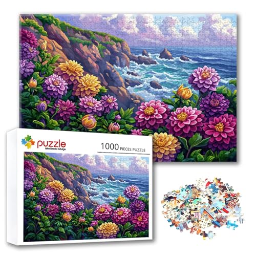 Puzzle Blume Puzzle 500 Teile Meer, Herausforderung Impossible Jigsaw, Erwachsene Wooden Jigsaw Spielzeug, Puzzlespiele für Die Ganze Familie Stressabbau, Geschenk für Frauen Männer 52 x 38 cm V-7 von FeiPride