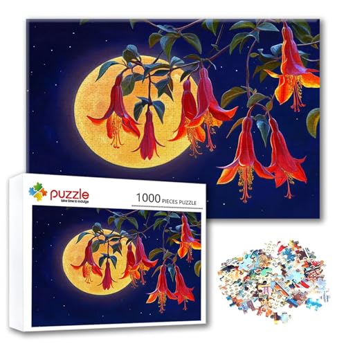 Puzzle Blume Puzzle 500 Teile Mond, Herausforderung Impossible Jigsaw, Erwachsene Wooden Jigsaw Spielzeug, Puzzlespiele für Die Ganze Familie Stressabbau, Geschenk für Frauen Männer 52 x 38 cm R-1 von FeiPride