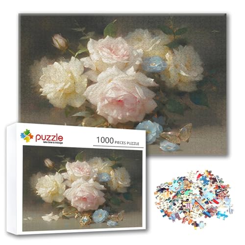Puzzle Blume Puzzle 500 Teile Pfingstrose, Herausforderung Impossible Jigsaw, Erwachsene Wooden Jigsaw Spielzeug, Puzzlespiele für Die Ganze Familie Stressabbau, Geschenk für Frauen 52 x 38 cm B-2 von FeiPride