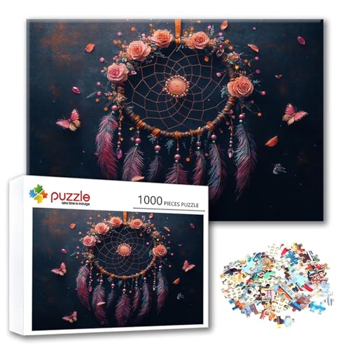 Puzzle Blume Puzzle 500 Teile Traumfänger, Herausforderung Impossible Jigsaw, Erwachsene Wooden Jigsaw Spielzeug, Puzzlespiele für Die Ganze Familie Stressabbau, Geschenk für Frauen 52 x 38 cm V-7 von FeiPride