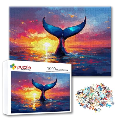 Puzzle Delphin Puzzle 500 Teile Sonnenuntergang, Herausforderung Impossible Jigsaw, Erwachsene Wooden Jigsaw, Puzzlespiele für Die Ganze Familie Stressabbau, Geschenk für Frauen Männer 52 x 38 cm V-4 von FeiPride