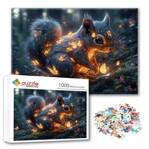 Puzzle Eichhörnchen Puzzle 1000 Teile Tier, Herausforderung Impossible Jigsaw, Erwachsene Wooden Jigsaw, Puzzlespiele für Die Ganze Familie Stressabbau, Geschenk für Frauen Männer 75 x 50 cm O-0 von FeiPride