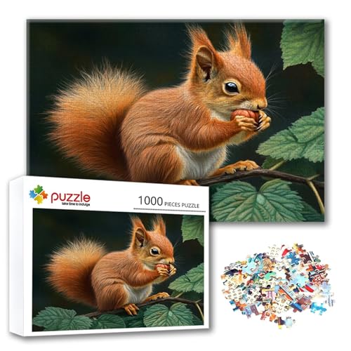 Puzzle Eichhörnchen Puzzle 300 Teile Tier, Herausforderung Impossible Jigsaw, Erwachsene Wooden Jigsaw Spielzeug, Puzzlespiele für Die Ganze Familie Stressabbau, Geschenk für Frauen 40 x 28 cm B-6 von FeiPride