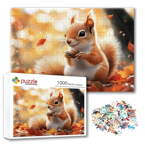 Puzzle Eichhörnchen Puzzle 500 Teile Tier, Herausforderung Impossible Jigsaw, Erwachsene Wooden Jigsaw Spielzeug, Puzzlespiele für Die Ganze Familie Stressabbau, Geschenk für Frauen 52 x 38 cm B-2 von FeiPride