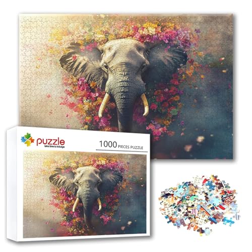 Puzzle Elefant Puzzle 4000 Teile Blume, Herausforderung Impossible Jigsaw, Erwachsene Wooden Jigsaw Spielzeug, Puzzlespiele für Die Ganze Familie Stressabbau, Geschenk für Frauen 140 x 87 cm N-2 von FeiPride