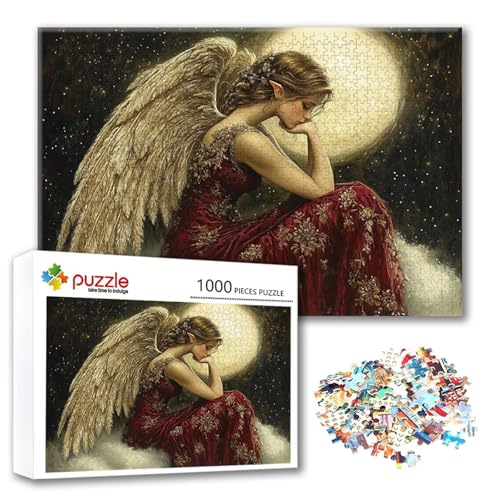 Puzzle Engel Puzzle 1000 Teile Frau, Herausforderung Impossible Jigsaw, Erwachsene Wooden Jigsaw Spielzeug, Puzzlespiele für Die Ganze Familie Stressabbau, Geschenk für Frauen Männer 75 x 50 cm G-3 von FeiPride
