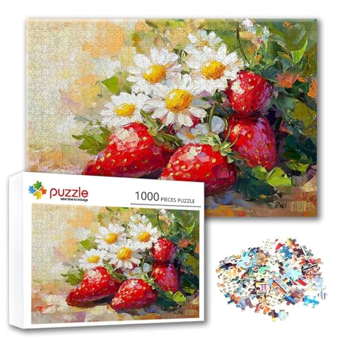 Puzzle Erdbeere Puzzle 1500 Teile Blume, Herausforderung Impossible Jigsaw, Erwachsene Wooden Jigsaw Spielzeug, Puzzlespiele für Die Ganze Familie Stressabbau, Geschenk für Frauen 87 x 57 cm M-5 von FeiPride