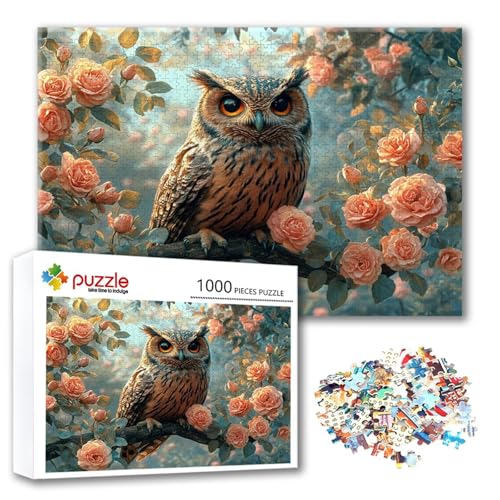 Puzzle Eule Puzzle 300 Teile Blume, Herausforderung Impossible Jigsaw, Erwachsene Wooden Jigsaw Spielzeug, Puzzlespiele für Die Ganze Familie Stressabbau, Geschenk für Frauen Männer 40 x 28 cm P-3 von FeiPride