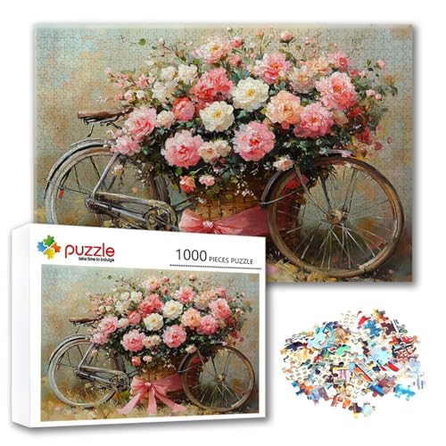 Puzzle Fahrrad Puzzle 2000 Teile Blume, Herausforderung Impossible Jigsaw, Erwachsene Wooden Jigsaw Spielzeug, Puzzlespiele für Die Ganze Familie Stressabbau, Geschenk für Frauen 100 x 70 cm M-3 von FeiPride