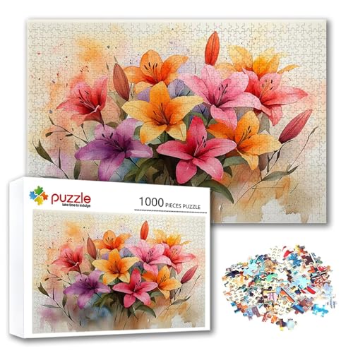 Puzzle Farbe Puzzle 1000 Teile Blume, Herausforderung Impossible Jigsaw, Erwachsene Wooden Jigsaw Spielzeug, Puzzlespiele für Die Ganze Familie Stressabbau, Geschenk für Frauen Männer 75 x 50 cm D-4 von FeiPride
