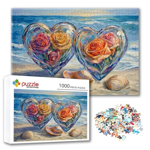 Puzzle Farbe Puzzle 1000 Teile Rose, Herausforderung Impossible Jigsaw, Erwachsene Wooden Jigsaw Spielzeug, Puzzlespiele für Die Ganze Familie Stressabbau, Geschenk für Frauen Männer 75 x 50 cm L-2 von FeiPride