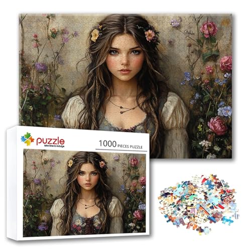 Puzzle Frau Puzzle 1000 Teile Blume, Herausforderung Impossible Jigsaw, Erwachsene Wooden Jigsaw Spielzeug, Puzzlespiele für Die Ganze Familie Stressabbau, Geschenk für Frauen Männer 75 x 50 cm Z-4 von FeiPride