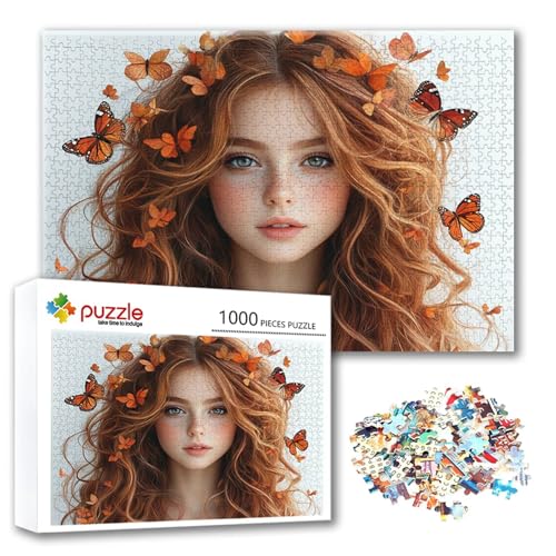 Puzzle Frau Puzzle 1000 Teile Schmetterling, Herausforderung Impossible Jigsaw, Erwachsene Wooden Jigsaw, Puzzlespiele für Die Ganze Familie Stressabbau, Geschenk für Frauen Männer 75 x 50 cm S-1 von FeiPride