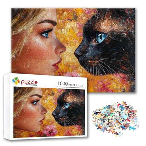 Puzzle Frau Puzzle 4000 Teile Katze, Herausforderung Impossible Jigsaw, Erwachsene Wooden Jigsaw Spielzeug, Puzzlespiele für Die Ganze Familie Stressabbau, Geschenk für Frauen Männer 140 x 87 cm K-8 von FeiPride