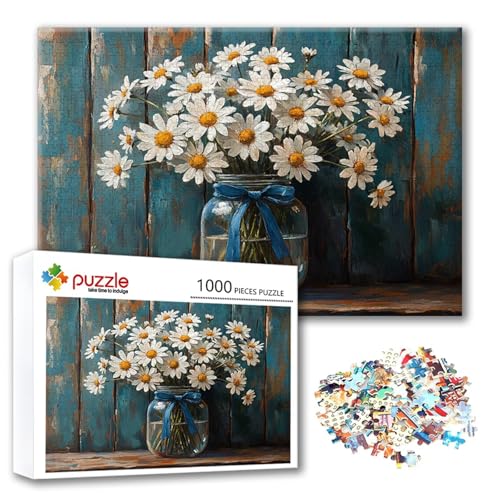 Puzzle Gänseblümchen Puzzle 500 Teile Blume, Herausforderung Impossible Jigsaw, Erwachsene Wooden Jigsaw, Puzzlespiele für Die Ganze Familie Stressabbau, Geschenk für Frauen Männer 52 x 38 cm S-4 von FeiPride