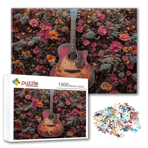 Puzzle Gitarre Puzzle 3000 Teile Blume, Herausforderung Impossible Jigsaw, Erwachsene Wooden Jigsaw Spielzeug, Puzzlespiele für Die Ganze Familie Stressabbau, Geschenk für Frauen 122 x 80 cm B-9 von FeiPride