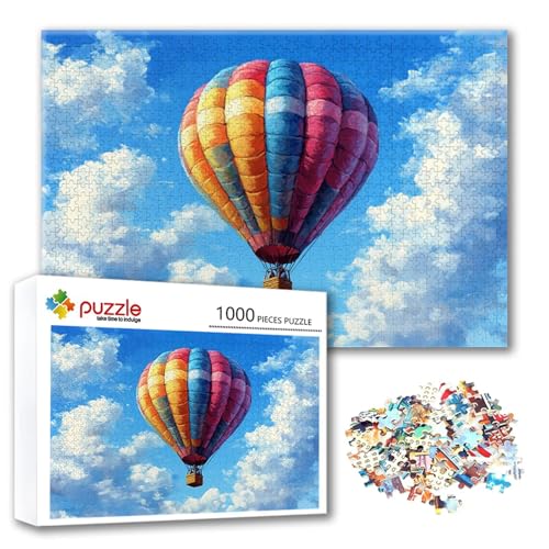 Puzzle Heißluftballon Puzzle 1000 Teile Landschaft, Herausforderung Impossible Jigsaw, Erwachsene Wooden Jigsaw, Puzzlespiele für Die Ganze Familie Stressabbau, Geschenk für Frauen 75 x 50 cm R-9 von FeiPride