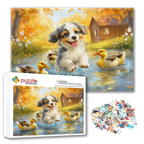 Puzzle Hund Puzzle 1000 Teile Tier, Herausforderung Impossible Jigsaw, Erwachsene Wooden Jigsaw Spielzeug, Puzzlespiele für Die Ganze Familie Stressabbau, Geschenk für Frauen Männer 75 x 50 cm E-6 von FeiPride
