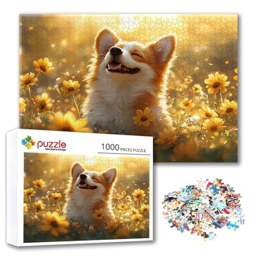 Puzzle Hund Puzzle 3000 Teile Blume, Herausforderung Impossible Jigsaw, Erwachsene Wooden Jigsaw Spielzeug, Puzzlespiele für Die Ganze Familie Stressabbau, Geschenk für Frauen Männer 122 x 80 cm O-3 von FeiPride