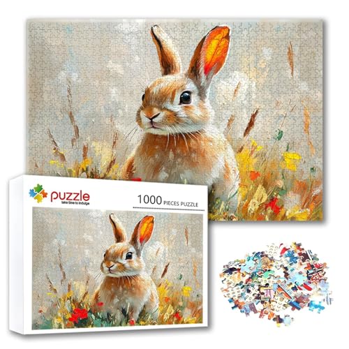 Puzzle Kaninchen Puzzle 1000 Teile Ostern, Herausforderung Impossible Jigsaw, Erwachsene Wooden Jigsaw Spielzeug, Puzzlespiele für Die Ganze Familie Stressabbau, Geschenk für Frauen 75 x 50 cm I-8 von FeiPride