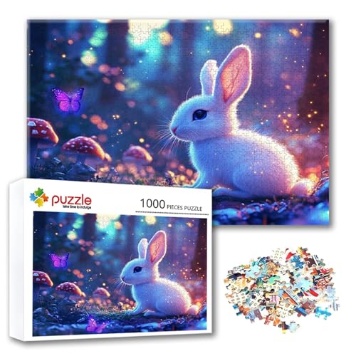 Puzzle Kaninchen Puzzle 1000 Teile Tier, Herausforderung Impossible Jigsaw, Erwachsene Wooden Jigsaw Spielzeug, Puzzlespiele für Die Ganze Familie Stressabbau, Geschenk für Frauen 75 x 50 cm U-2 von FeiPride