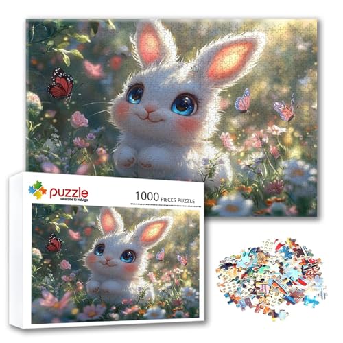Puzzle Kaninchen Puzzle 300 Teile Blume, Herausforderung Impossible Jigsaw, Erwachsene Wooden Jigsaw Spielzeug, Puzzlespiele für Die Ganze Familie Stressabbau, Geschenk für Frauen 40 x 28 cm W-5 von FeiPride