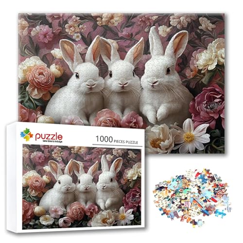 Puzzle Kaninchen Puzzle 4000 Teile Blume, Herausforderung Impossible Jigsaw, Erwachsene Wooden Jigsaw Spielzeug, Puzzlespiele für Die Ganze Familie Stressabbau, Geschenk für Frauen 140 x 87 cm F-2 von FeiPride