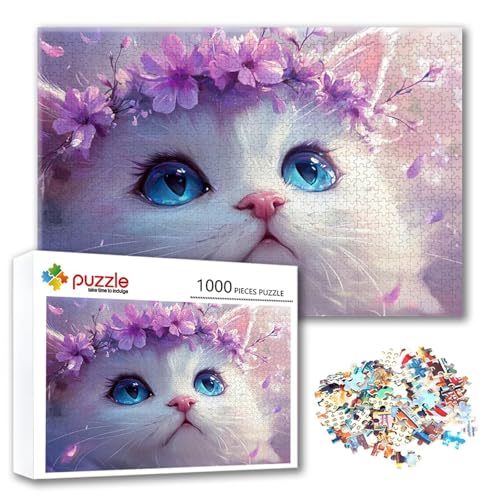 Puzzle Katze Puzzle 1000 Teile Tier, Herausforderung Impossible Jigsaw, Erwachsene Wooden Jigsaw Spielzeug, Puzzlespiele für Die Ganze Familie Stressabbau, Geschenk für Frauen Männer 75 x 50 cm V-0 von FeiPride