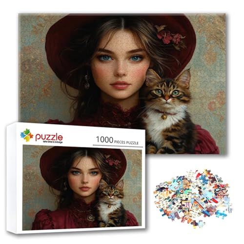 Puzzle Katze Puzzle 1500 Teile Frau, Herausforderung Impossible Jigsaw, Erwachsene Wooden Jigsaw Spielzeug, Puzzlespiele für Die Ganze Familie Stressabbau, Geschenk für Frauen Männer 87 x 57 cm U-9 von FeiPride