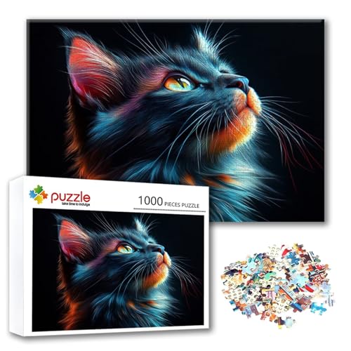 Puzzle Katze Puzzle 1500 Teile Tier, Herausforderung Impossible Jigsaw, Erwachsene Wooden Jigsaw Spielzeug, Puzzlespiele für Die Ganze Familie Stressabbau, Geschenk für Frauen Männer 87 x 57 cm S-0 von FeiPride