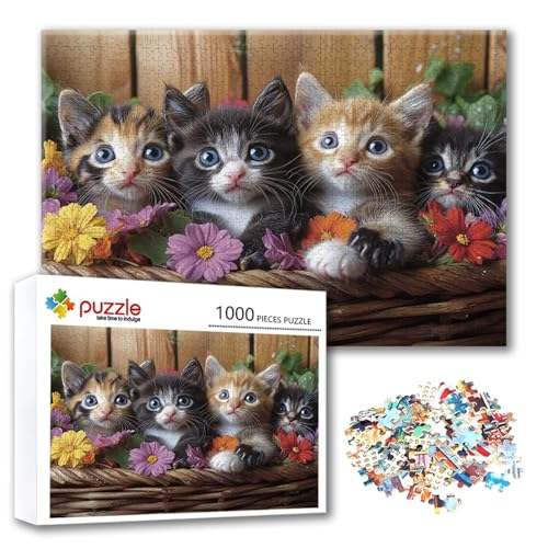 Puzzle Katze Puzzle 4000 Teile Blume, Herausforderung Impossible Jigsaw, Erwachsene Wooden Jigsaw Spielzeug, Puzzlespiele für Die Ganze Familie Stressabbau, Geschenk für Frauen Männer 140 x 87 cm C-4 von FeiPride