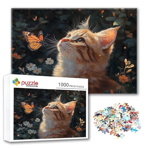 Puzzle Katze Puzzle 4000 Teile Schmetterling, Herausforderung Impossible Jigsaw, Erwachsene Wooden Jigsaw, Puzzlespiele für Die Ganze Familie Stressabbau, Geschenk für Frauen Männer 140 x 87 cm L-8 von FeiPride