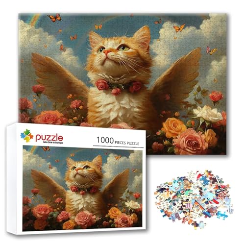 Puzzle Katze Puzzle 500 Teile Engel, Herausforderung Impossible Jigsaw, Erwachsene Wooden Jigsaw Spielzeug, Puzzlespiele für Die Ganze Familie Stressabbau, Geschenk für Frauen Männer 52 x 38 cm Y-2 von FeiPride
