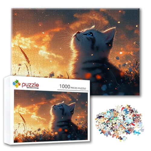Puzzle Katze Puzzle 500 Teile Landschaft, Herausforderung Impossible Jigsaw, Erwachsene Wooden Jigsaw Spielzeug, Puzzlespiele für Die Ganze Familie Stressabbau, Geschenk für Frauen 52 x 38 cm U-1 von FeiPride