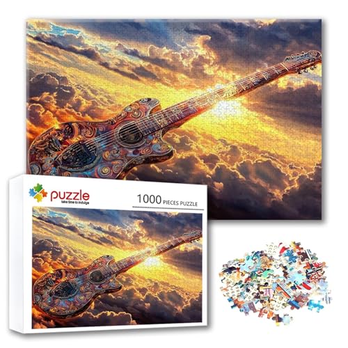 Puzzle Landschaft Puzzle 1000 Teile Gitarre, Herausforderung Impossible Jigsaw, Erwachsene Wooden Jigsaw, Puzzlespiele für Die Ganze Familie Stressabbau, Geschenk für Frauen Männer 75 x 50 cm C-2 von FeiPride