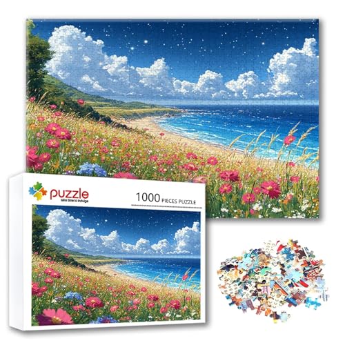 Puzzle Landschaft Puzzle 1000 Teile Meer, Herausforderung Impossible Jigsaw, Erwachsene Wooden Jigsaw Spielzeug, Puzzlespiele für Die Ganze Familie Stressabbau, Geschenk für Frauen 75 x 50 cm F-2 von FeiPride