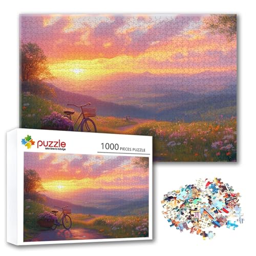 Puzzle Landschaft Puzzle 1000 Teile Sonnenuntergang, Herausforderung Impossible Jigsaw, Erwachsene Wooden Jigsaw, Puzzlespiele für Die Ganze Familie Stressabbau, Geschenk für Frauen 75 x 50 cm Q-4 von FeiPride