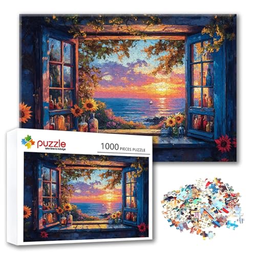 Puzzle Landschaft Puzzle 1000 Teile Sonnenuntergang, Herausforderung Impossible Jigsaw, Erwachsene Wooden Jigsaw, Puzzlespiele für Die Ganze Familie Stressabbau, Geschenk für Frauen 75 x 50 cm Y-1 von FeiPride