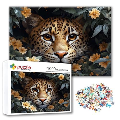 Puzzle Leopard Puzzle 1000 Teile Tier, Herausforderung Impossible Jigsaw, Erwachsene Wooden Jigsaw Spielzeug, Puzzlespiele für Die Ganze Familie Stressabbau, Geschenk für Frauen Männer 75 x 50 cm Q-2 von FeiPride