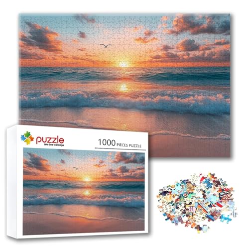 Puzzle Meer Puzzle 1000 Teile Landschaft, Herausforderung Impossible Jigsaw, Erwachsene Wooden Jigsaw Spielzeug, Puzzlespiele für Die Ganze Familie Stressabbau, Geschenk für Frauen 75 x 50 cm B-8 von FeiPride