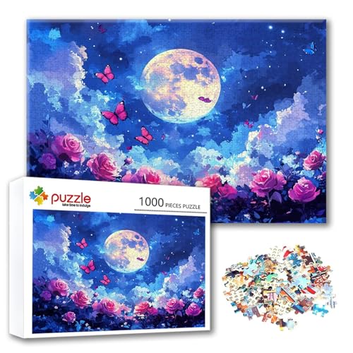 Puzzle Mond Puzzle 500 Teile Blume, Herausforderung Impossible Jigsaw, Erwachsene Wooden Jigsaw Spielzeug, Puzzlespiele für Die Ganze Familie Stressabbau, Geschenk für Frauen Männer 52 x 38 cm E-0 von FeiPride