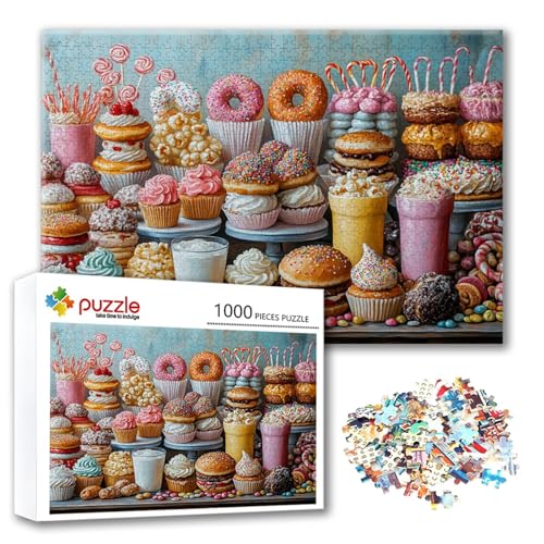 Puzzle Nachtisch Puzzle 500 Teile Kuchen, Herausforderung Impossible Jigsaw, Erwachsene Wooden Jigsaw Spielzeug, Puzzlespiele für Die Ganze Familie Stressabbau, Geschenk für Frauen 52 x 38 cm V-3 von FeiPride